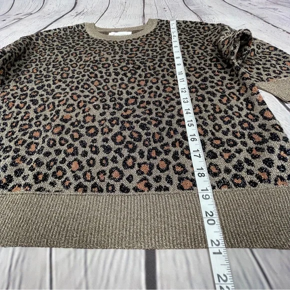 ANTHROPOLOGIE metallic leopard print 3/4 sleeve sweater top, size XS - Picture 12 of 16